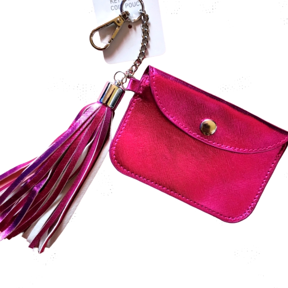 ❌❌DONATED❌❌ Magenta Metallic Keychain Coin Pouch Wallet Cards NWT